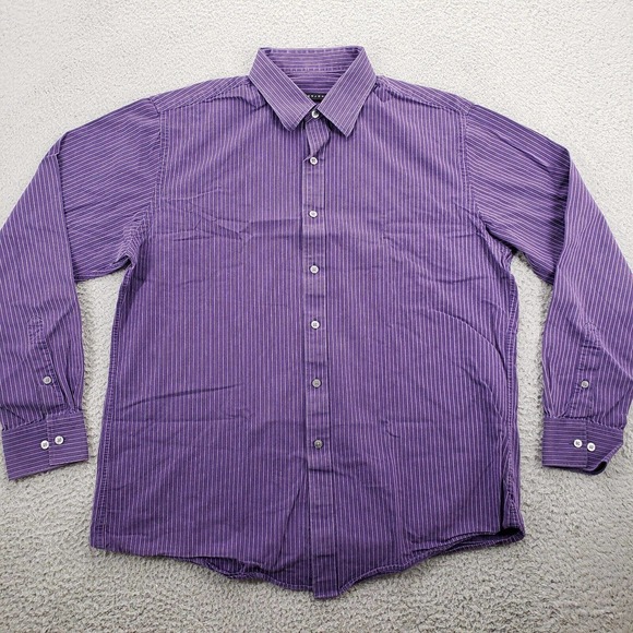 Sean John Shirt Men's 16.5 34/35 Purple Striped Vintage Button Up Long Sleeve‎ - Picture 1 of 11